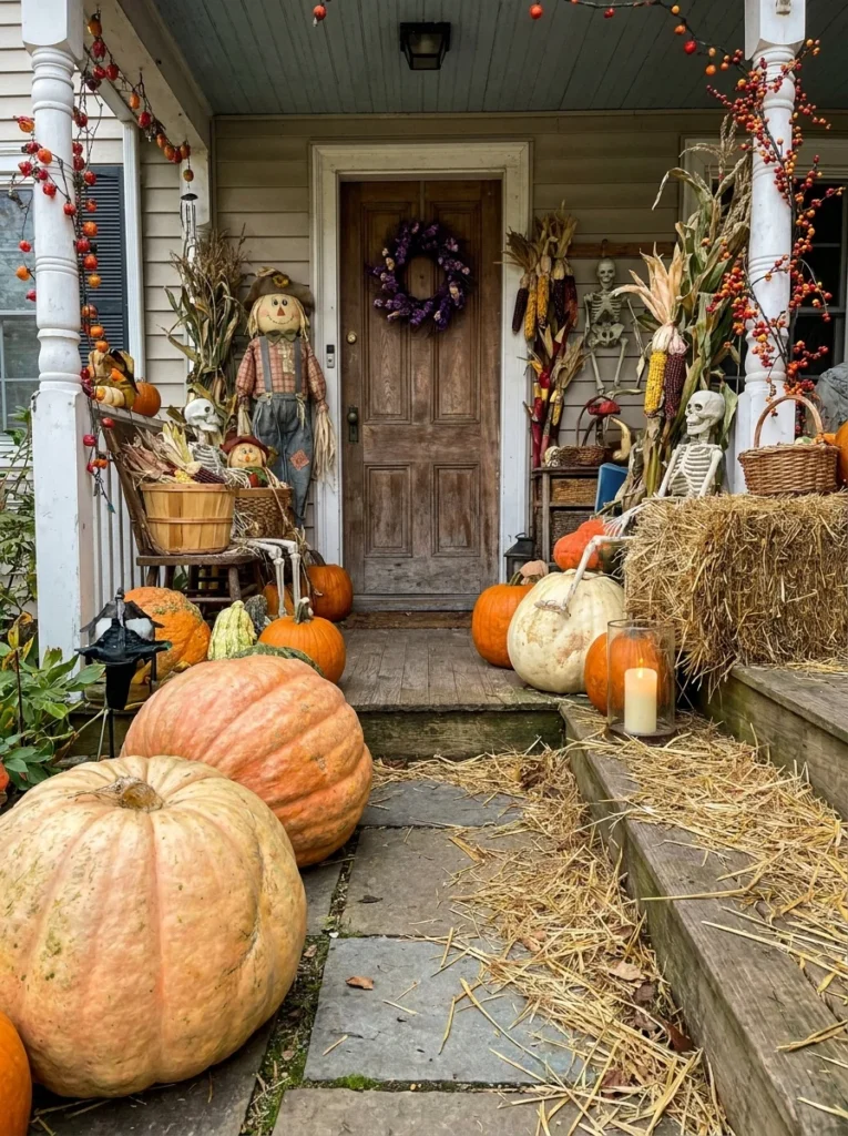 Common fall porch decorating mistakes with cluttered harvest decor