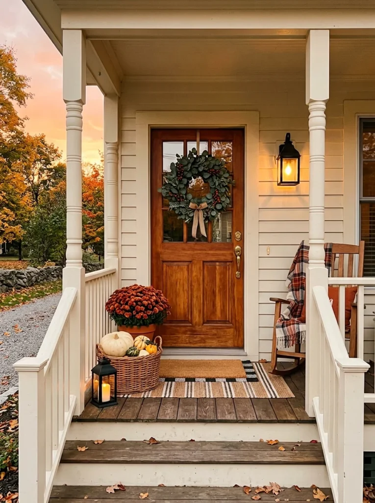 Cozy front porch fall decor ideas create a warm autumn entrance