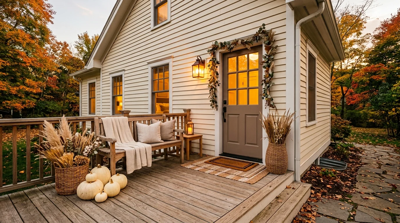 neutral fall porch decor