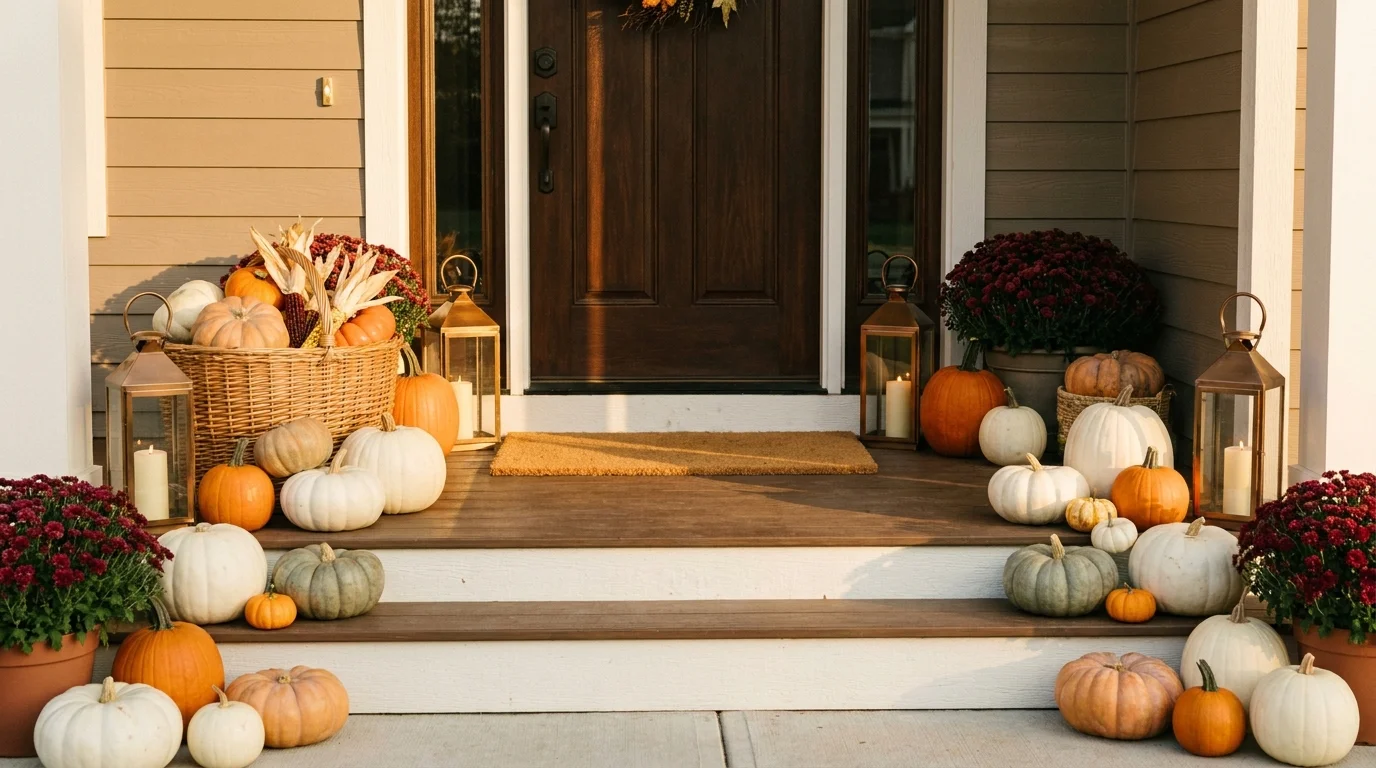 how to decorate a porch with pumpkins