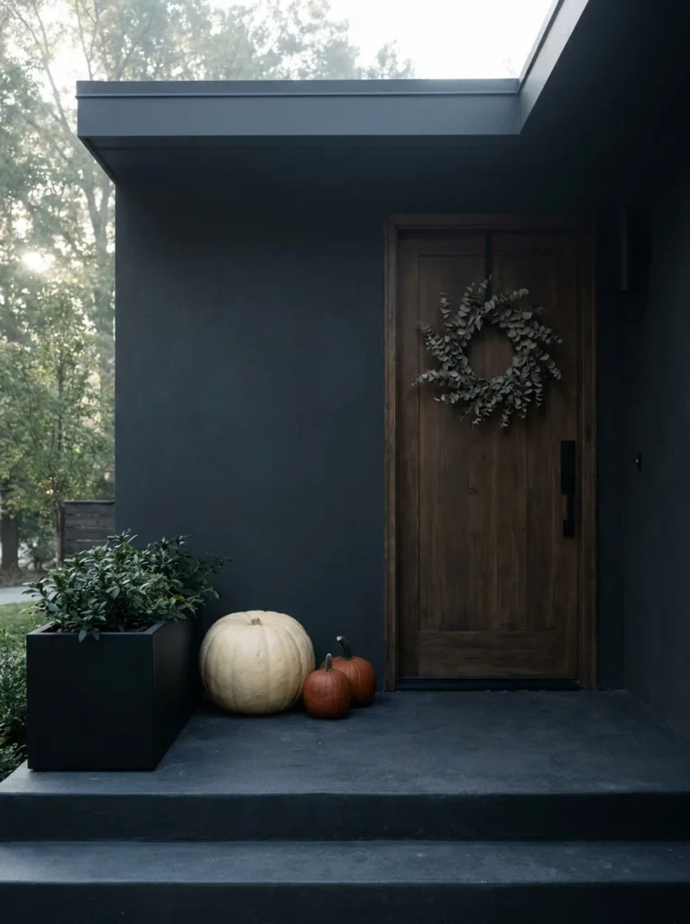 Minimal fall harvest porch decor with oversized cream pumpkins